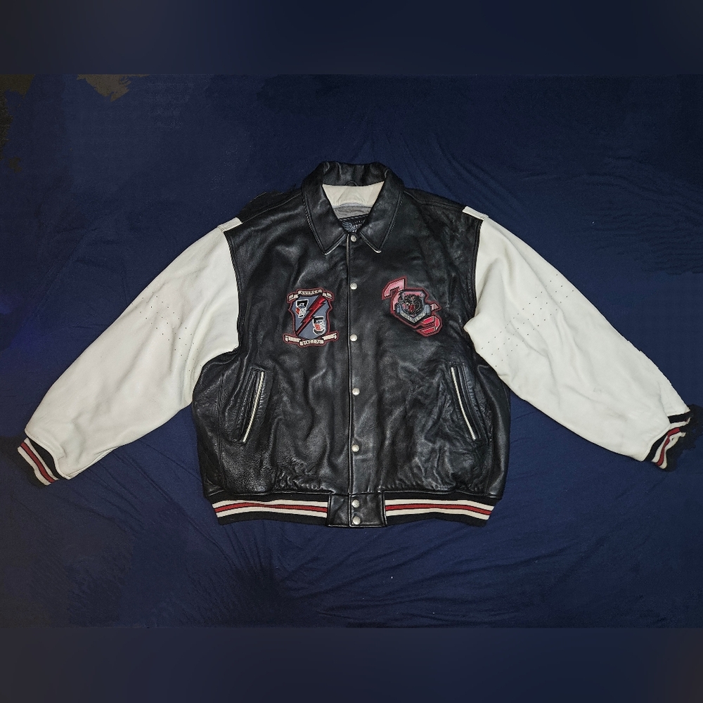 Avirex Leather Jacket Panther White Black Letterman Bomber 4XL